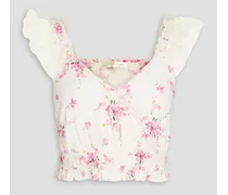 Drea cropped floral-print cotton Swiss-dot top - White