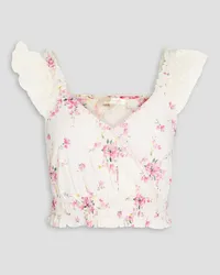 LoveShackFancy Drea cropped floral-print cotton Swiss-dot top - White White