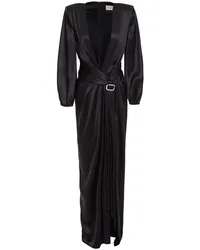 Alexandre Vauthier Wrap-effect crystal-embellished silk-blend satin gown - Black Black