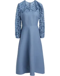 Valentino Garavani Lace-paneled wool and silk-blend crepe midi dress - Blue Blue