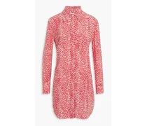 Leopard-print washed-silk mini shirt dress - Red