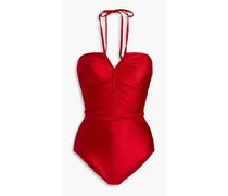 Ruched halterneck swimsuit - Red