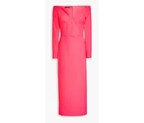 Off-the-shoulder neon crepe midi dress - Pink