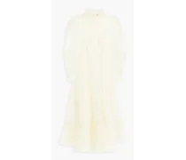 Gathered Swiss-dot silk-organza midi dress - White