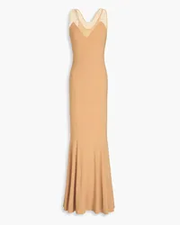 Norma Kamali Mesh-trimmed fluted stretch-jersey gown - Brown Brown