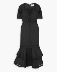 Joslin Mavis ruffled lace-trimmed linen-batiste midi dress - Black Black