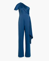 THEIA Portia one-shoulder draped satin-crepe jumpsuit - Blue Blue