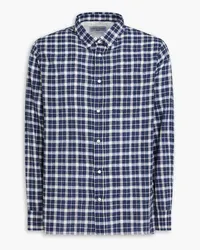 Officine Generale Checked cotton and linen-blend shirt - Blue Blue