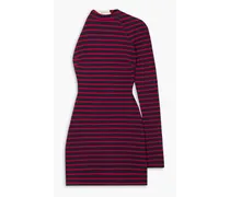 One-sleeve open-back striped cotton-jersey halter neck mini dress - Red