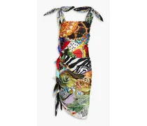 Knotted printed silk-twill dress - Multicolor