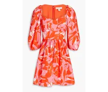 Gathered floral-print taffeta mini dress - Orange