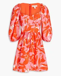 Monique Lhuillier Gathered floral-print taffeta mini dress - Orange Orange