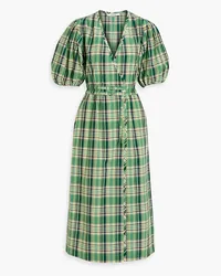 Derek Lam Tiana wrap-effect checked cotton-blend poplin midi dress - Green Green