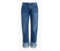 Frayed faded high-rise straight-leg jeans - Blue