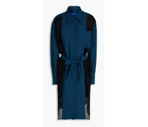 Crepe-paneled silk-chiffon shirt dress - Blue