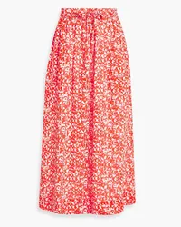 Ganni Printed crepe midi skirt - Red Red