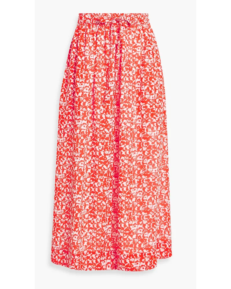 Ganni Printed crepe midi skirt - Red Red