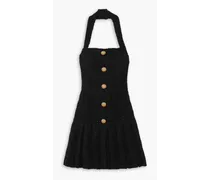 Embellished pleated tweed halterneck mini dress - Black