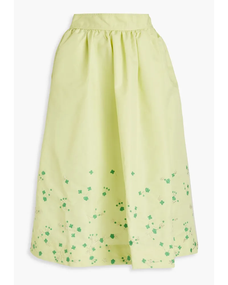 Ganni Embellished taffeta midi skirt - Green Green