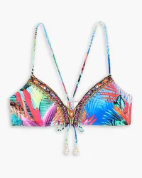 Camilla Crystal-embellished printed bikini top - Blue Blue