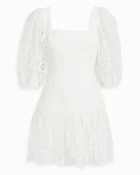 Monique Lhuillier Gathered macramé mini dress - White White