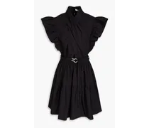 Finn belted ruffled cotton-poplin mini dress - Black