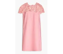 Guipure lace-paneled wool-blend crepe mini dress - Pink