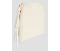 Asymmetric fringed cotton and silk-blend mini skirt - White