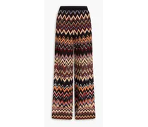 Crochet-knit wool-blend wide-leg pants - Black