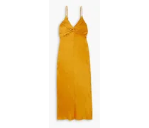Sofia bow-detailed silk-satin midi dress - Yellow