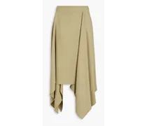 Asymmetric linen and silk-blend midi skirt - Green