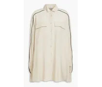 Oversized bead-embellished crepe de chine shirt - White