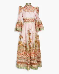 Zimmermann Bead-embellished printed linen and silk-blend maxi dress - Pink Pink