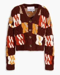 ROTATE Birger Christensen Cable-knit wool-blend cardigan - Burgundy Burgundy