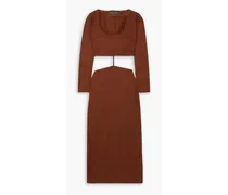 Cutout stretch-wool midi dress - Burgundy