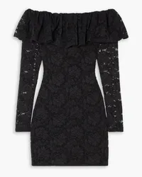 Caroline Constas Alessia off-the-shoulder ruffled stretch-lace mini dress - Black Black