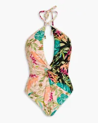 Pat Bo Tropicalia twist-front printed halterneck swimsuit - Multicolor Multicolor