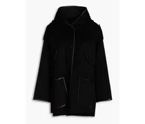 Faux leather-trimmed felt hooded jacket - Black
