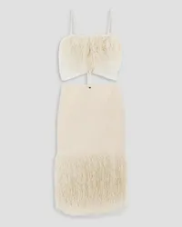 Jacquemus Cutout raffia-trimmed cotton-blend canvas midi dress - White White