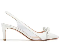 Bow-embellished leather and PVC slingback pumps - White