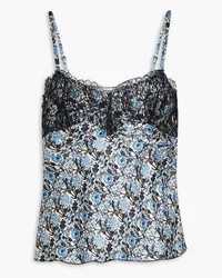 Sandro Floral-print satin-twill and corded lace camisole - Blue Blue