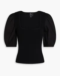 Autumn Cashmere Woven-paneled knitted top - Black Black