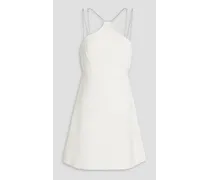 Crystal-embellished ribbed-knit mini dress - White