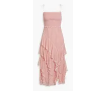 Alice Olivia - Jocelyn smocked ruffled corded lace midi dress - Pink