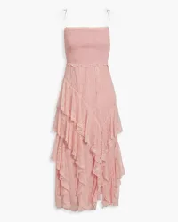 Alice + Olivia Alice Olivia - Jocelyn smocked ruffled corded lace midi dress - Pink Pink