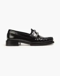 Sandro Crystal-embellished gathered leather loafers - Black Black