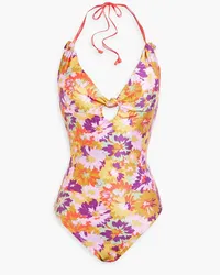 Zimmermann Knotted floral-print halterneck swimsuit - Purple Purple