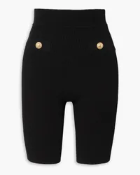 Balmain Embellished ribbed stretch-knit shorts - Black Black