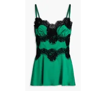 Lace-trimmed silk-blend top - Green