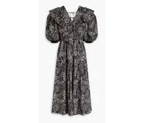 Ruffled printed cotton midi dress - Gray